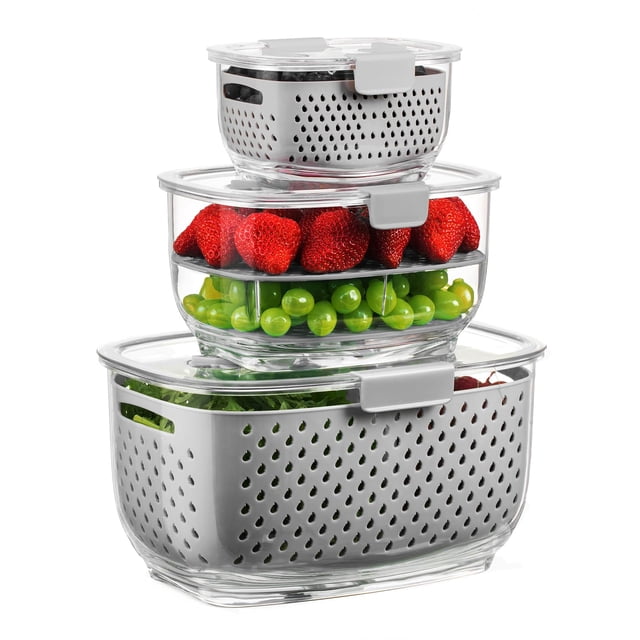 Contenedores de almacenamiento LUXEAR Fresh Produce, juego de 3 piezas, sin BPA