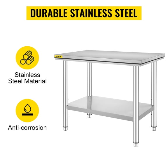 Mesa de trabajo de acero inoxidable VEVOR de 24 x 36 x 32 pulgadas, mesa de trabajo y preparación de cocina comercial, mesa de trabajo de preparación resistente, mesa de trabajo de