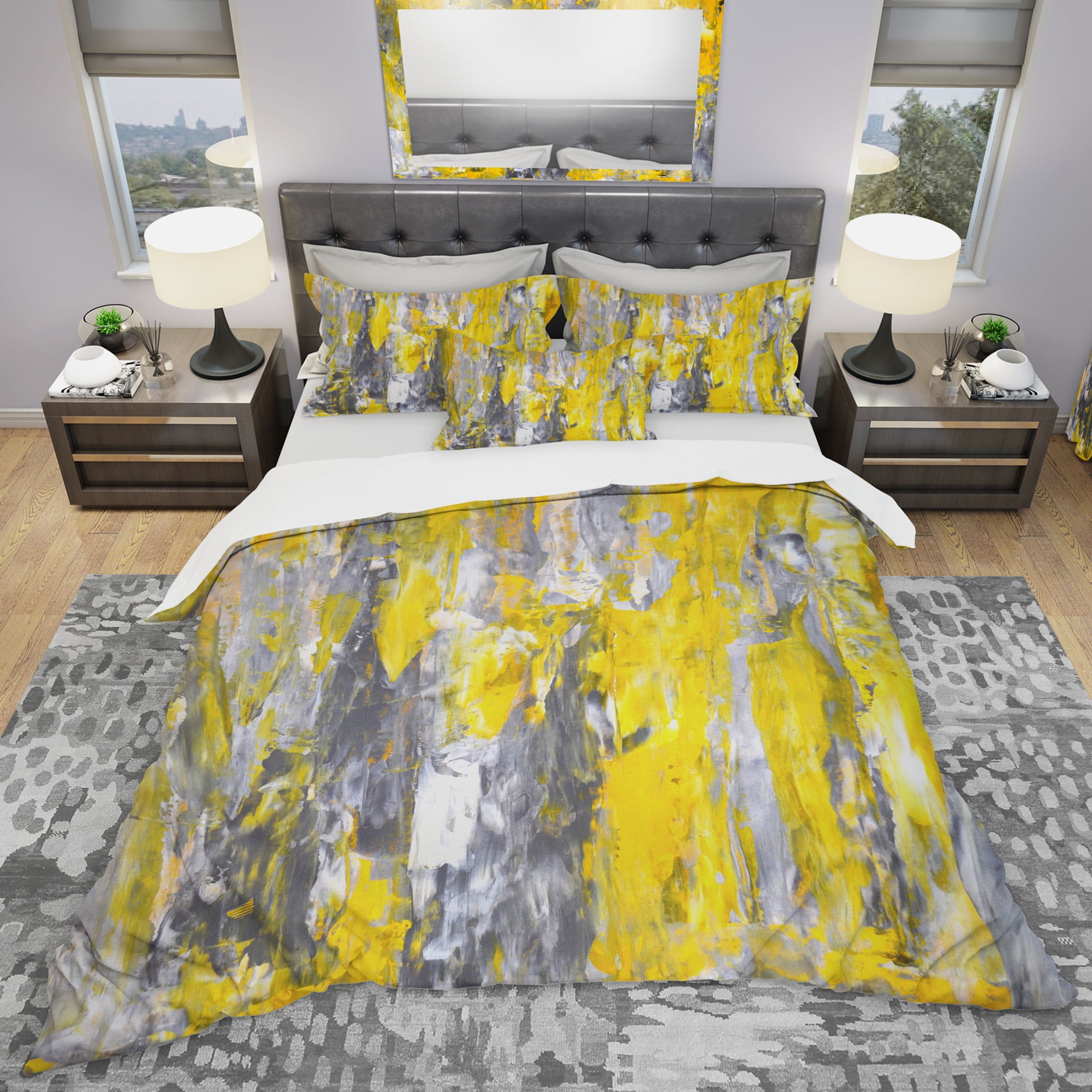 Designart 'Grey and Yellow Abstract Pattern' Modern & Contemporary Duvet Cover Set