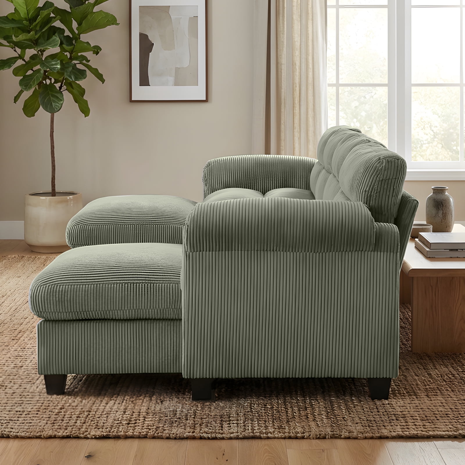 Bonzy Home Modular Sectional Sofa Couches for Living Room U-Shaped Sofa Green
