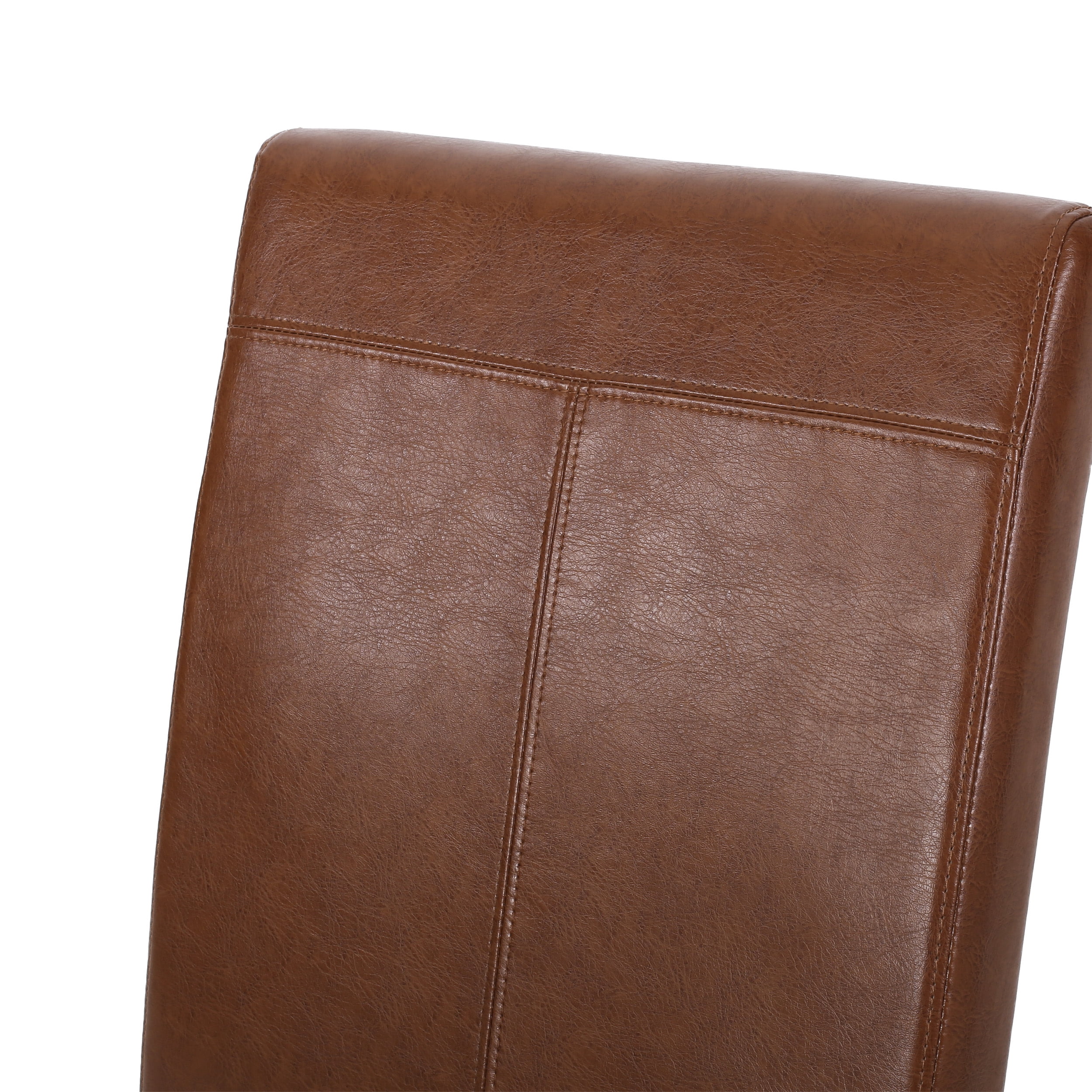 Noble House Braydon Faux Leather Upholstered T-Stitch Dining Chairs, Set of 4, Cognac Brown and Espresso
