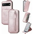 thumbnail image 2 of Zipper Wallet Case for Google Pixel 6A with Card Holder Slot, PU Leather Adjustable Kickstand Flip Handbag Phone Cover for Google Pixel 6A SDLL Rose Gold, 2 of 14