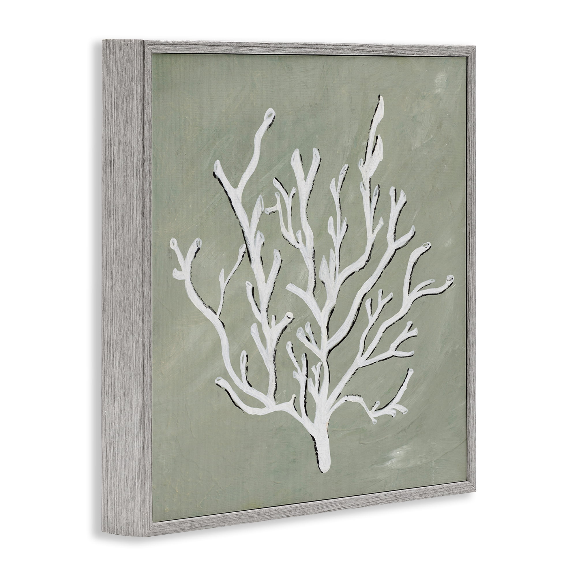 Stupell Industries White Coral Impression Coastal Painting Gray Framed Art Print Wall Art, 12 x 12