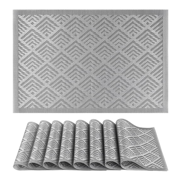 Placemats Set of 6 Plastic Placemats for Dining Table Decor Washable Kitchen Table Mat with Fish Scale Pattern Gray 17.7*11.8inch