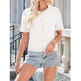 thumbnail image 4 of Dycnvjo Womens Summer Short Sleeve Cardigan Cable Knit Cropped Button Down Crewneck Sweater Tops White S, 4 of 8