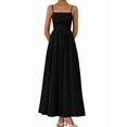 thumbnail image 2 of Women'S Summer Maxi Dresses Beach Sundress Casual Spaghetti Strap Smocked Swing A Line Long Flowy Dress Black XL, 2 of 7