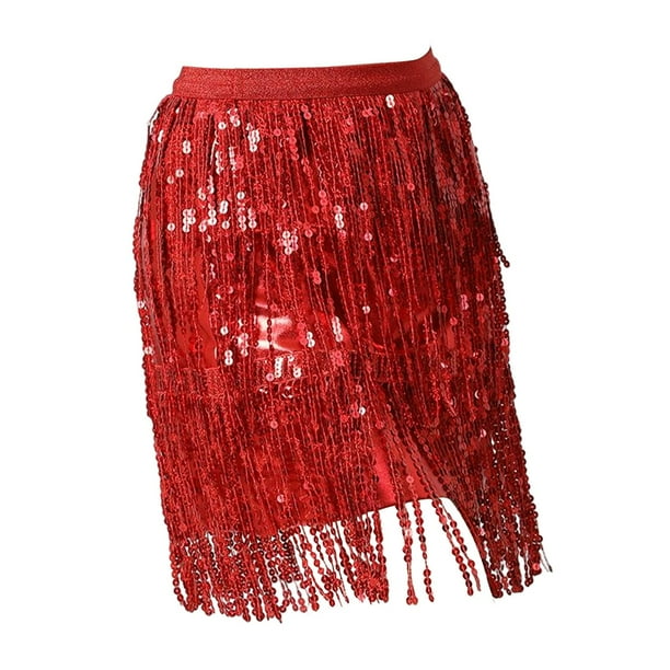 Falda con borlas de lentejuelas Falda de lentejuelas Accesorios corporales de moda Disfraz Danza del vientre Rojo