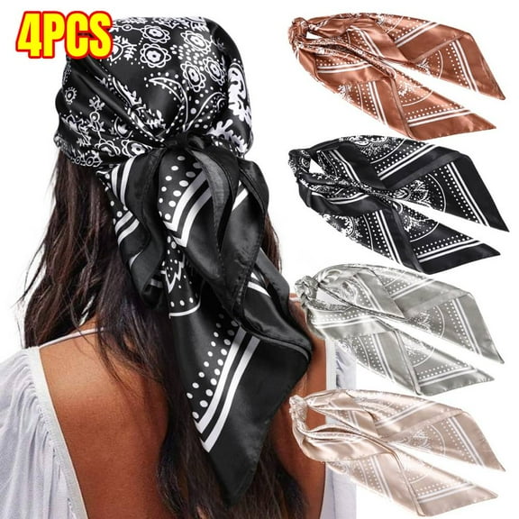 4PCS  Satin Large Square Head Scarves - 35” Silk Like Neck Scarf Hair Sleeping Wraps Satin Silk Scarfs for Women