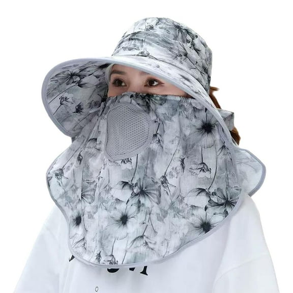 Chiffon Landscape Breathable FaceShield Sun Hat with Large Brim Antiultraviolet. W9X0