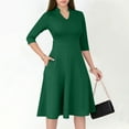 thumbnail image 2 of Arnsht Casual Dresses for Women Semi Formal Fit and Flare 3/4 Sleeve A-line Solid Color Work Dress with Pockets Green L, 2 of 9