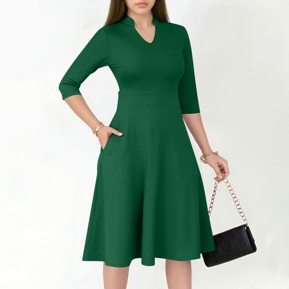 Heisall Casual Dresses for Women Semi Formal Fit and Flare 3/4 Sleeve A-line Church Work Dress with Pockets