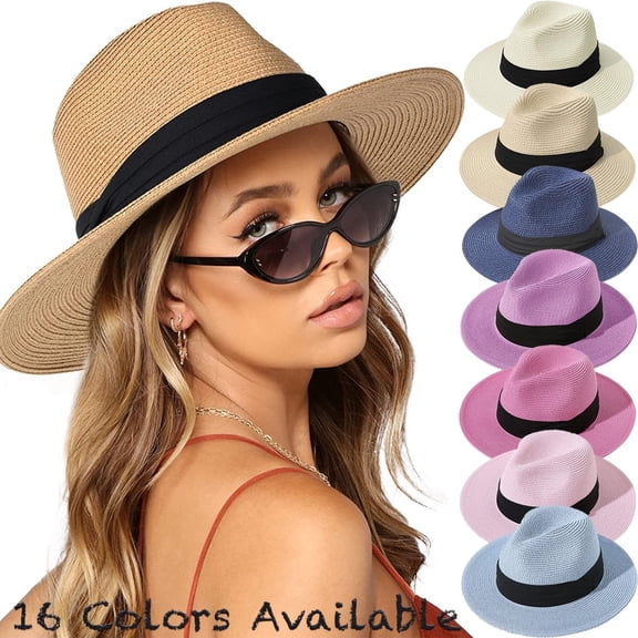 LQCrafK Unisex Panama Straw Sun Protection Beach Hat