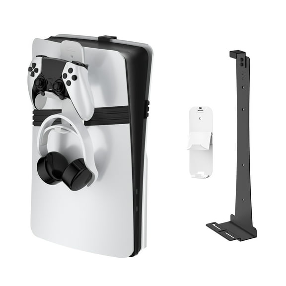 Wall Mount Bracket Compatible with PS5 Pro/Slim Console with Storage Hook & Controller Headset Hanger Accessories-Black