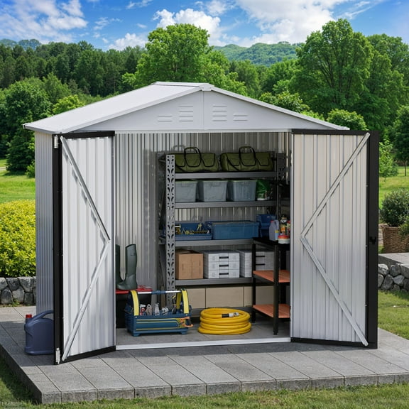 Dextrus 6x4ft Metal Outdoor Storage Shed, Lockable and Waterproof with Gable Roof & Vents, White