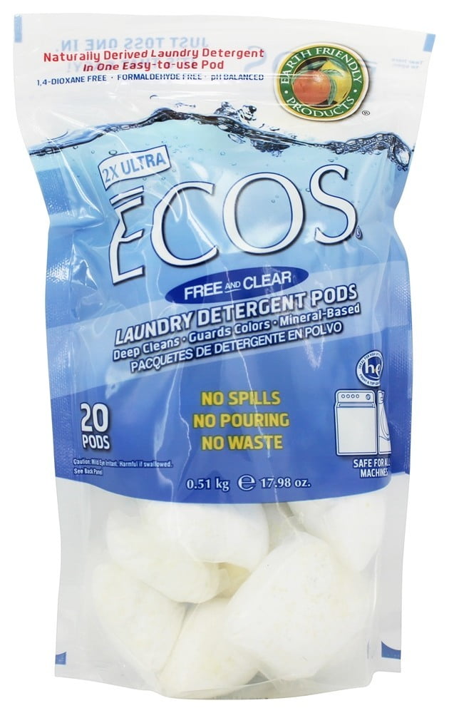 Earth Friendly Laundry Detergent Packs - Ultra Liq Ecos - 20 pods - Free and Clear - 17.98 oz - case of 6