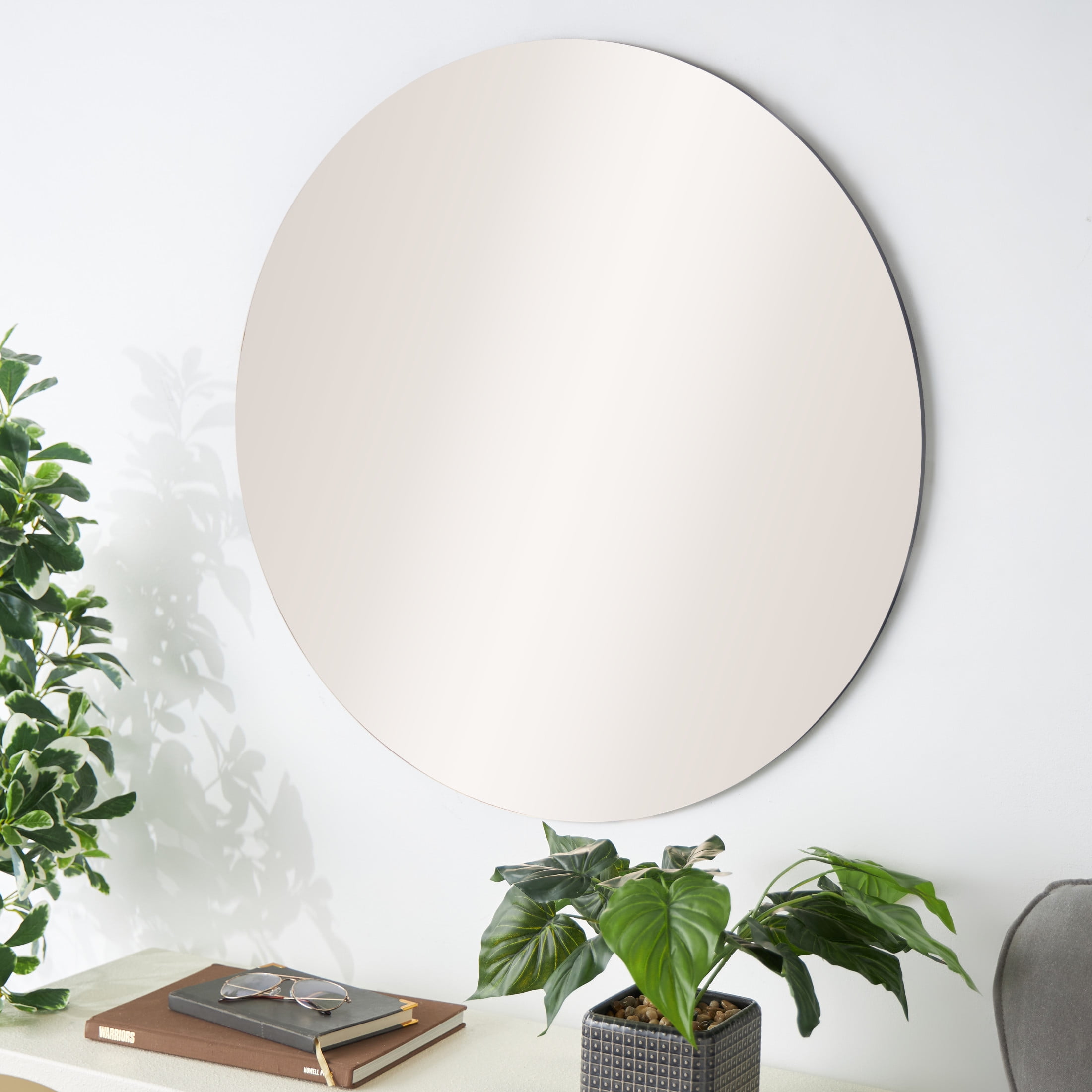 DecMode 32" x 32" Beige Round Tinted Wall Mirror