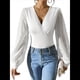 thumbnail image 3 of Blusas de Mujer con Escote en V Profundo y Cruzado, Camisetas de con Lunares y Larga, Blusas Informales. M, 3 of 9