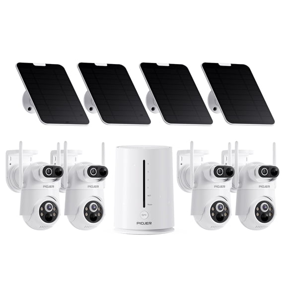 Solar Security Cameras Wireless Outdoor,Dual-Lens Wifi PTZ Home Security Camera,PIR AI Detection,Color Night Vision,2-Way Audio,No Subscription Fee,4 Pack