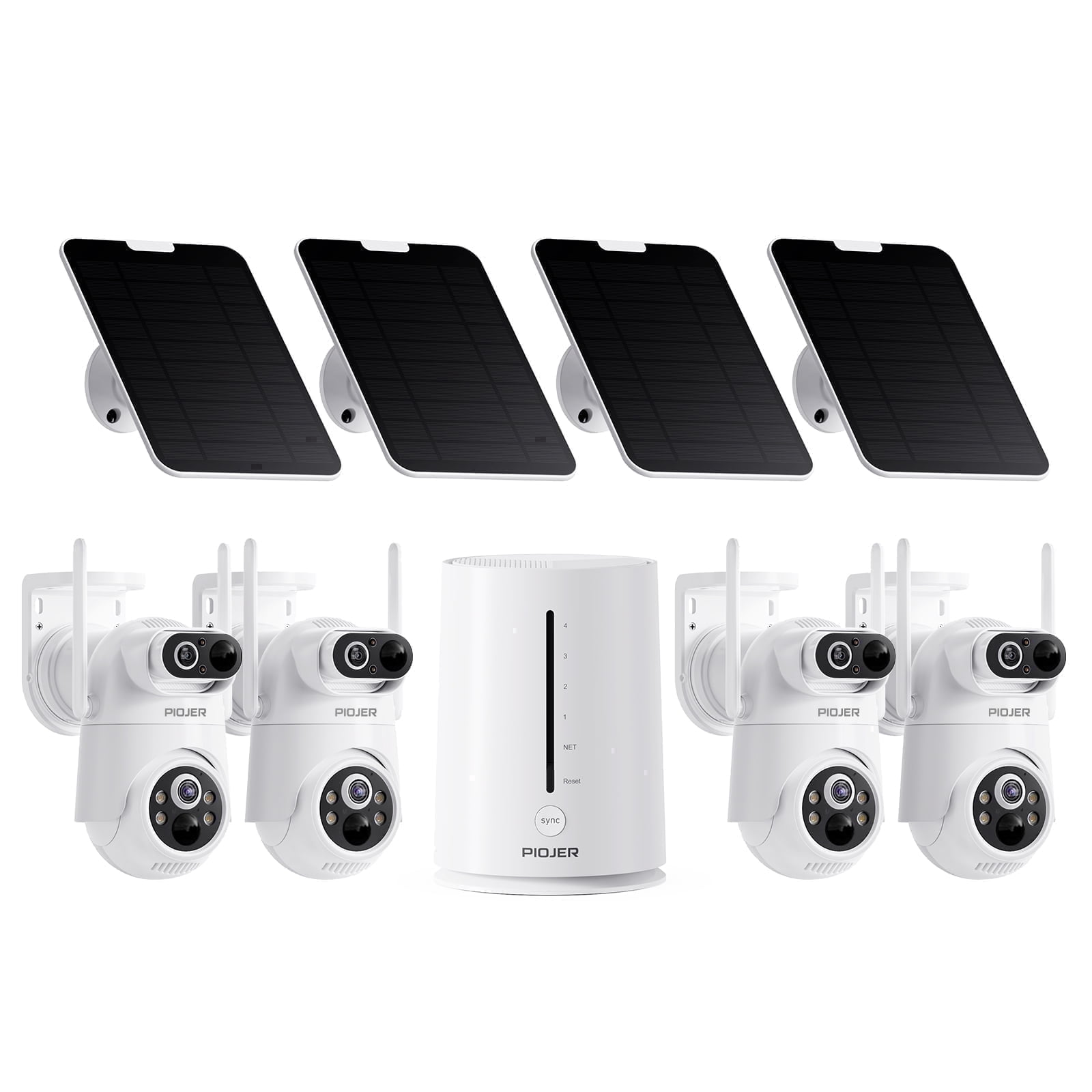 Solar Security Cameras Wireless Outdoor,Dual-Lens Wifi PTZ Home Security Camera,PIR AI Detection,Color Night Vision,2-Way Audio,No Subscription Fee,4 Pack