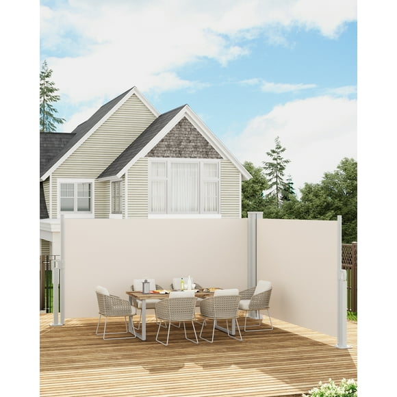 Retractable Privacy Awning – Double Side Outdoor Screen – 71x236" – Rain & UV Resistant 280g Polyester – Quick Install – Patio, Deck & Balcony – Beige
