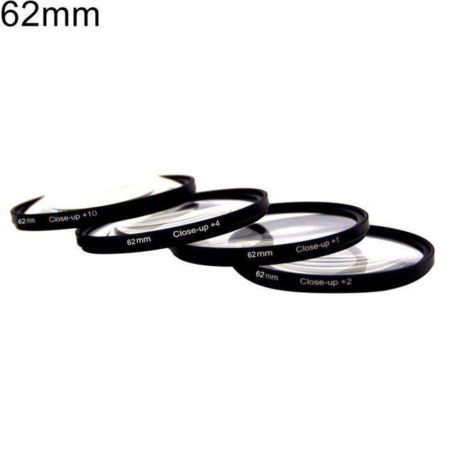 SUSUchens 4 filtros de primer plano para lentes macro de cámara SLR de vidrio óptico de 37-82 mm +1 +2 +4 +10 de 62 mm