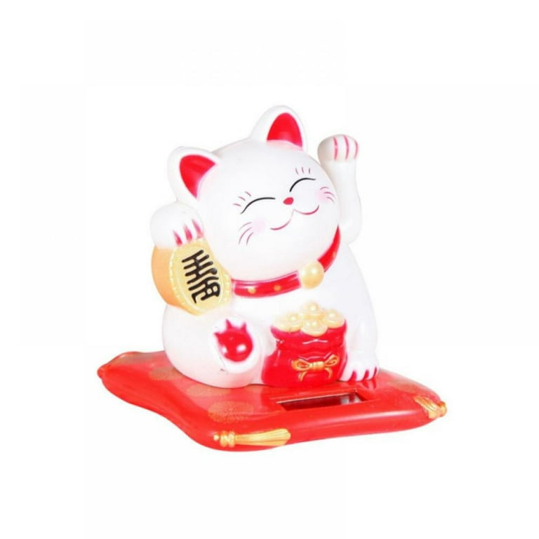 Solar Powered Maneki Neko Lucky Beckoning Cat with Waving Arm, Lucky Fortune Cat Japanese Lucky Cat for Home Car Office Shop Decor, Adult Unisex, Size