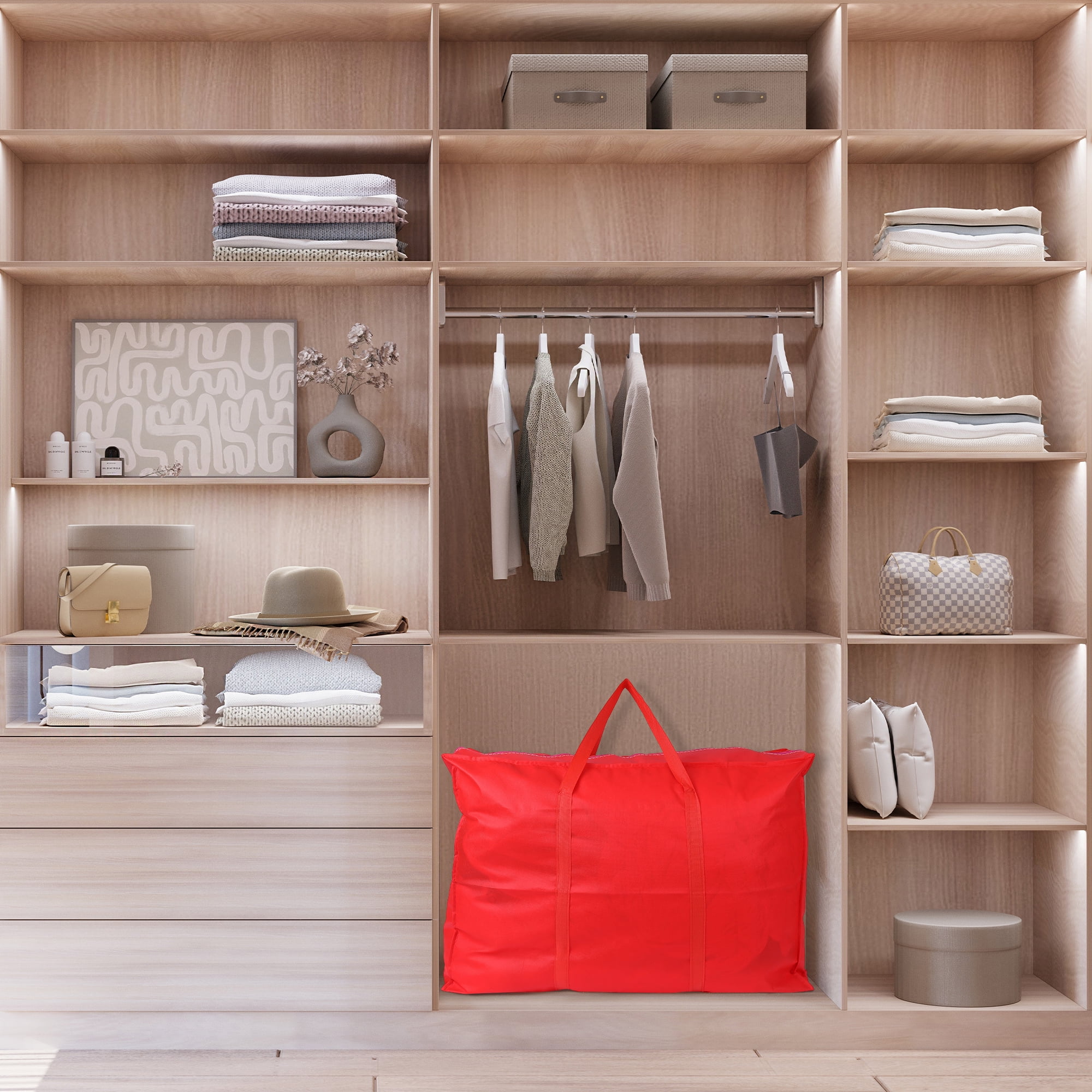 Unique Bargains 1 Pack Clothes Storage Foldable Storage Bags Red 31*22*10in