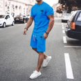 thumbnail image 2 of SHIXIAOO Men's 2025 Summer Tracksuit Plus Size Short Sleeve O Neck Athletic Suit Casual Color Block Drawstring Waist Tracksuit Set High End Suit Men Two Piece Suit Outfit for Men 1930s Suits for Men, 2 of 5