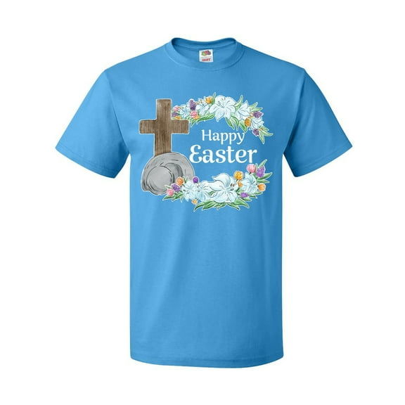 Inktastic Happy Easter with Cross and Flowers T-Shirt