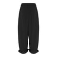 thumbnail image 4 of TSSOE Women Wide Leg Long Bloomers Pants Ruffle Elastic Waist Loose Fit Trousers Suitable for Office & Parties Black S, 4 of 5