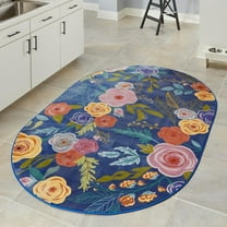 Unique Loom Blossom Collection Area Rug - Ashley (7' 10" x 10' Oval Blue/Olive)