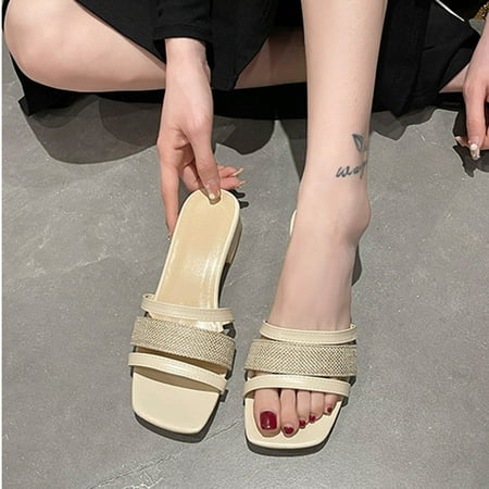 

Yedhsi Minimalist Lace-up Square-toe Block-heel Colorblock Strappy Sandals Women s Slippers