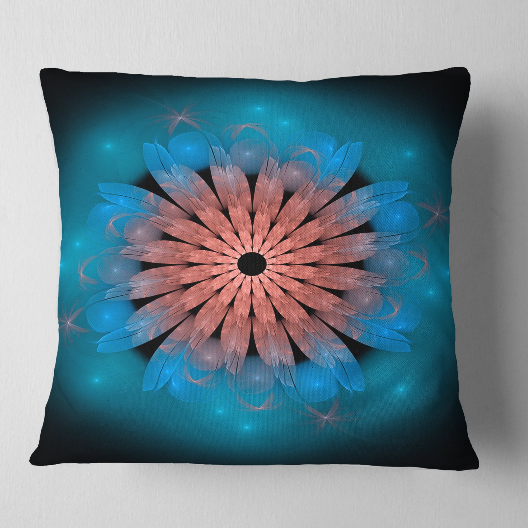 Designart Fractal Blooming Turquoise Flower - Floral Throw Pillow - 18x18