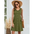 thumbnail image 3 of Chiclily Women Summer Dresses Sleeveless Casual Loose Swing Button Down Midi Dress with Pockets, Olive Green L, 3 of 6