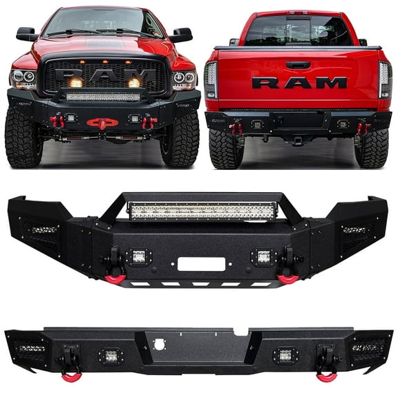 Vijay Compatible with 2003-2004-2005 Dodge Ram 1500 Front and Rear Bumper with Winch Seat and LED Lights and D-Rings