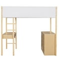 thumbnail image 5 of Loft Bed with Storage Shelf, Drawers and Desk, Teddy Fleece Wooden Loft Beds Frame with Convertible Desk, Soft Padding and Plush Fabric, Wood High Loft Beds with Ladder(Natural, Full), 5 of 9