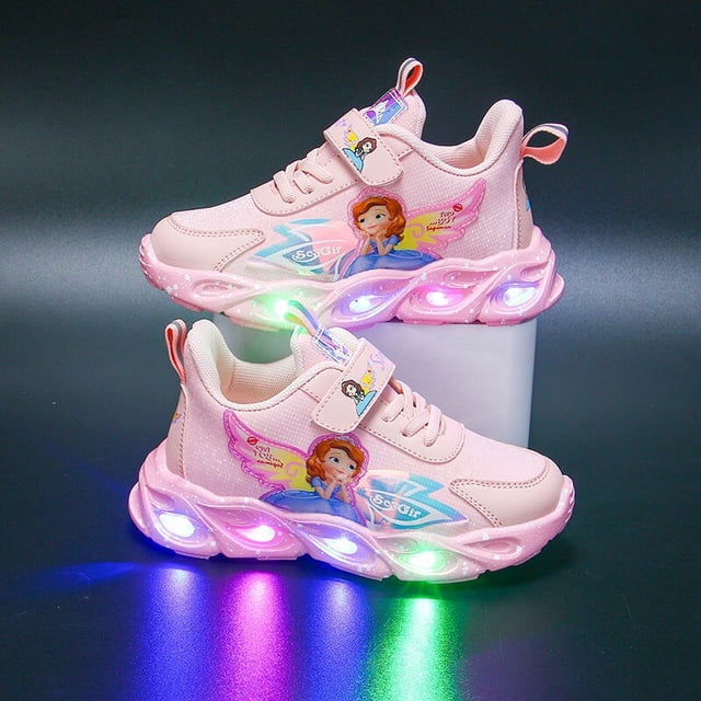Disney's new Frozen elsa Sophia princesa zapatos niñas zapatillas pu zapatos casuales luces led running net shoes25-Insole 15,2 cm Gao Jinjia LED