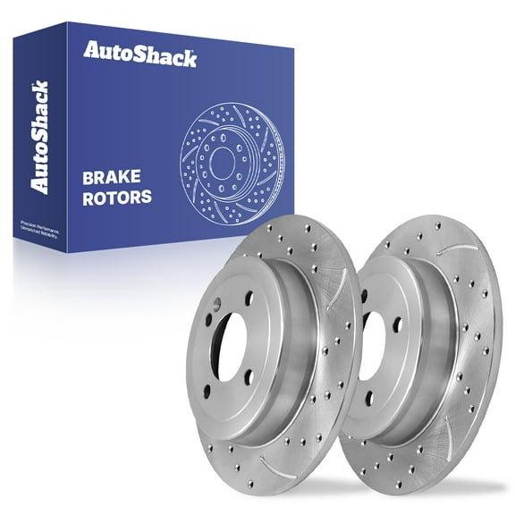 AutoShack Rear Solid Drilled & Slotted Silver Zinc Coated Brake Rotors 2-PC Set Replacement for 2012-2022 Hyundai Accent 2012-2023 Kia Rio 2013-2014 Dodge Attitude SilverShield Pro 10.31" (262 mm)