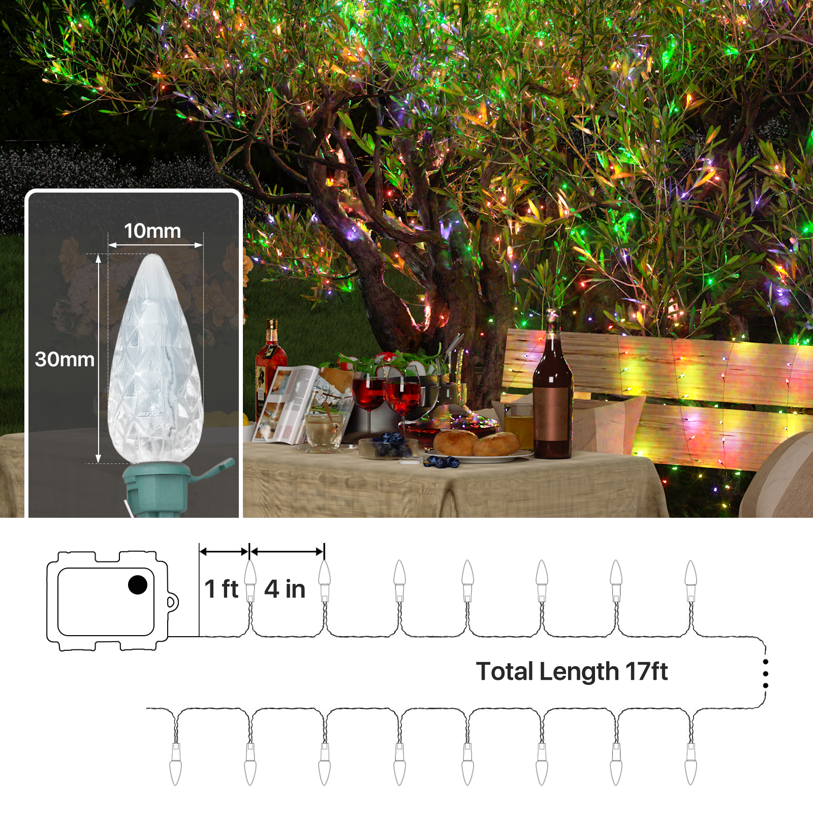 mollie Multicolor Christmas Tree Lights with Timer and 8 Mode Controller,  Reusable Holiday 75Ft String Light with 200 Irreplaceable Bulbs 