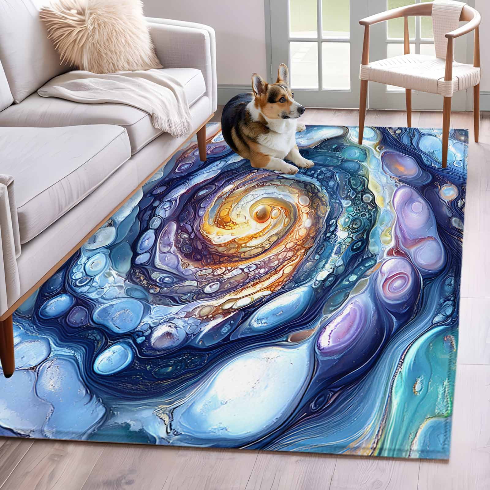 Rectangle Area Rug 4x6ft Star River Blue Gradient Non-Shedding Washable Area Rug Psychedelic Abstract Art Non Slip Low-Profile Rugs for Living Room Bedroom Dining Room