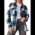 thumbnail image 2 of Ropa de Mujer para y Otoño, Elegante, de Larga, con Solapa, Holgada, A Cuadros, Chaqueta y Camisa de Franela con Botones. Azul S, 2 of 8