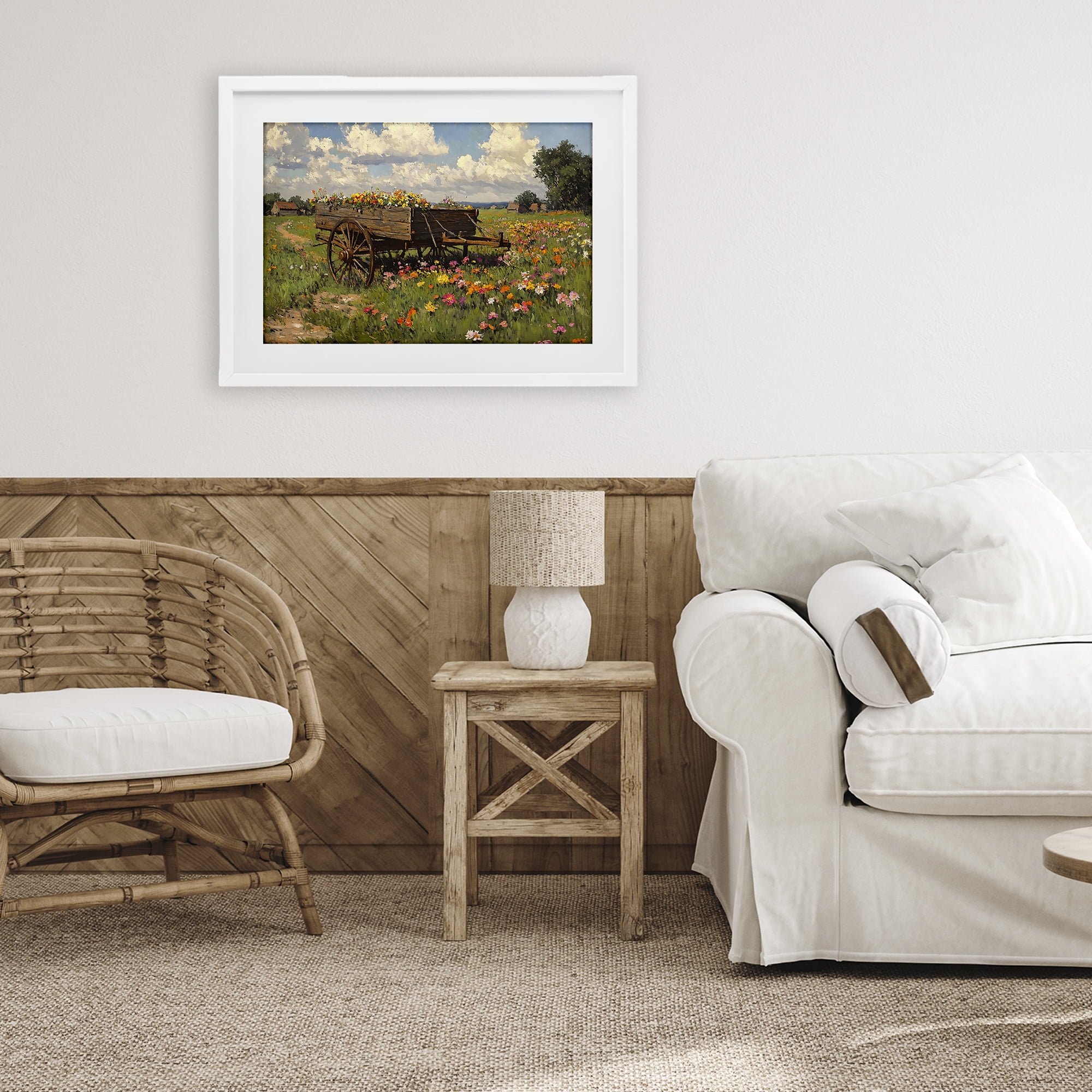 Stupell Industries Wildflower Wagon in Bloom White Framed Print Under Glass, design by Franklyn Gregory