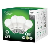 Euri Lighting EA19-6140-4 4 Pack Bright White LED Bulbs - 4000K, 9W=60W