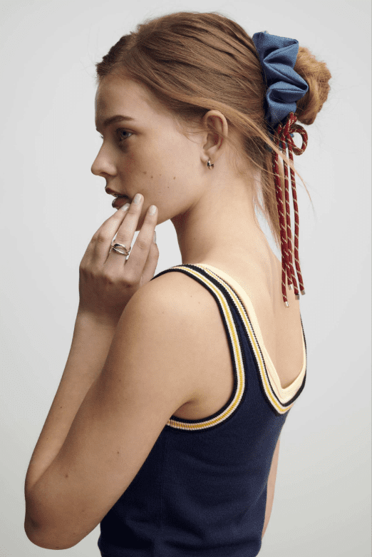 No Boundaries Denim Hair Tie, Blue/Red, One Size