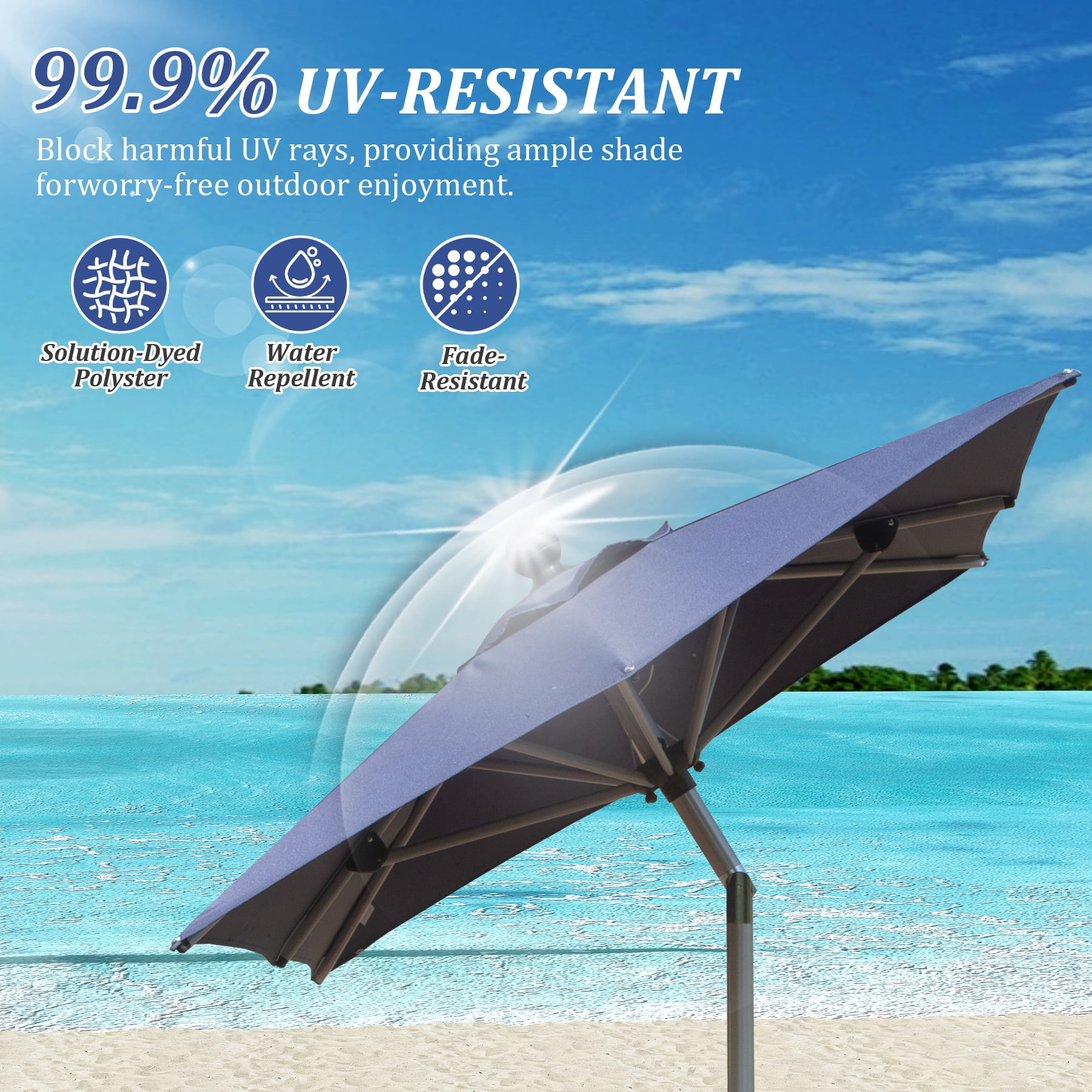 Patio Dining Umbrella, Crank Tilt Adjustable Outdoor Rectangular Umbrella for Garden Table Chaise Lounge Poolside, Navy Blue