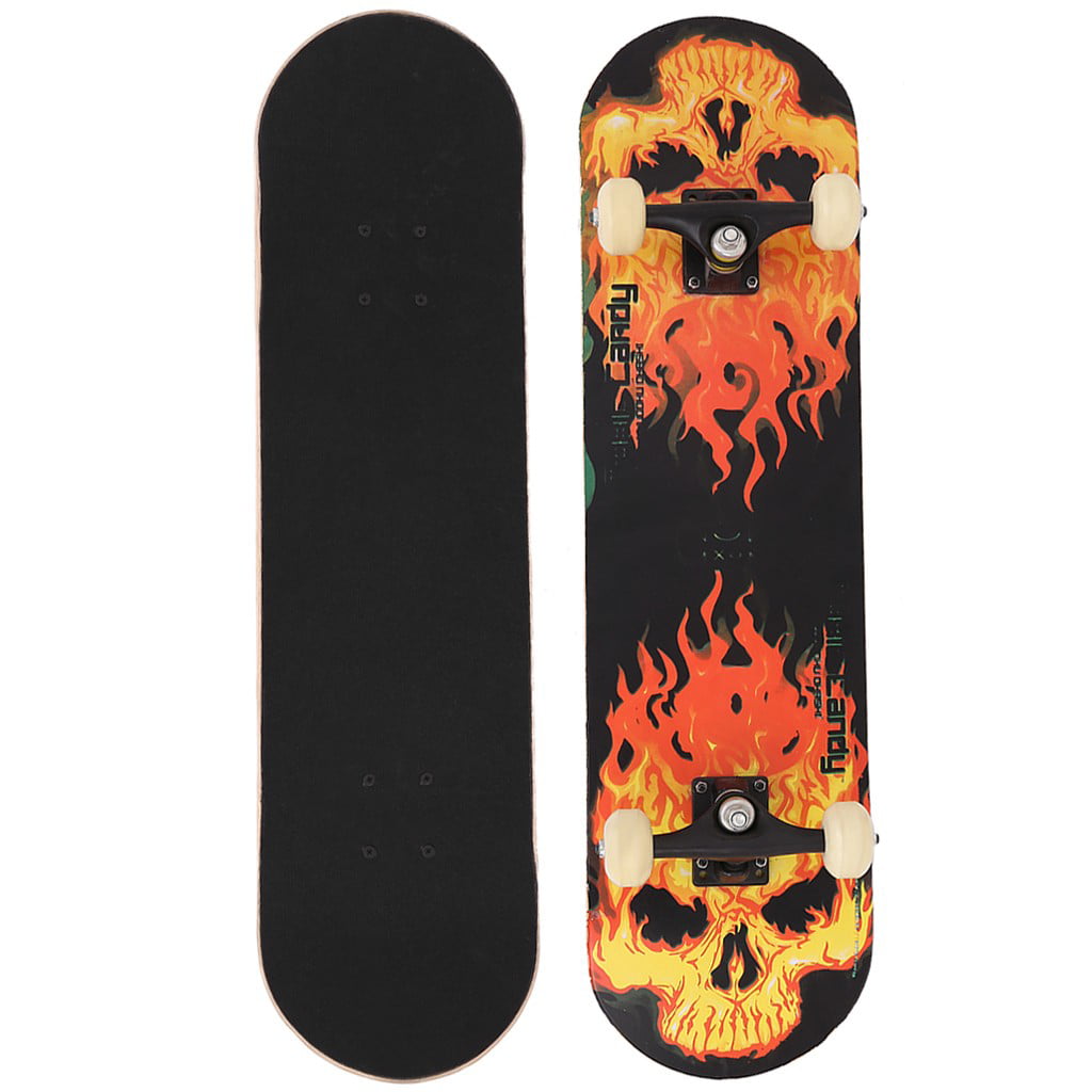 Ready To Ride New Fire Skull Skateboard Top Stained BLACK 31.5in Skateboards 