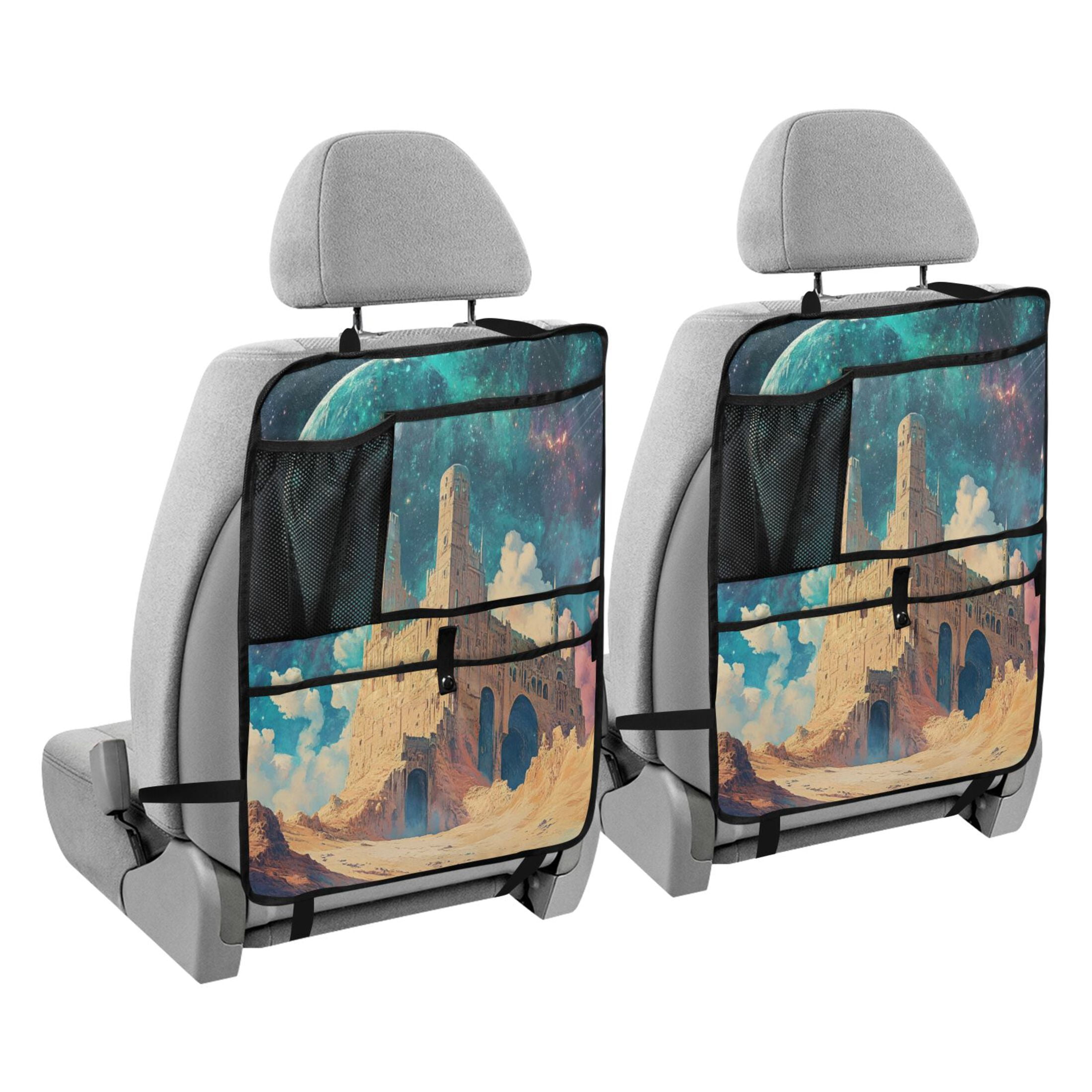 WOBOGO Blue Moon Backseat Car Organizer 2 PCS Footed Universal Car with Touch Screen Tablet Holder Rear Seat Protector