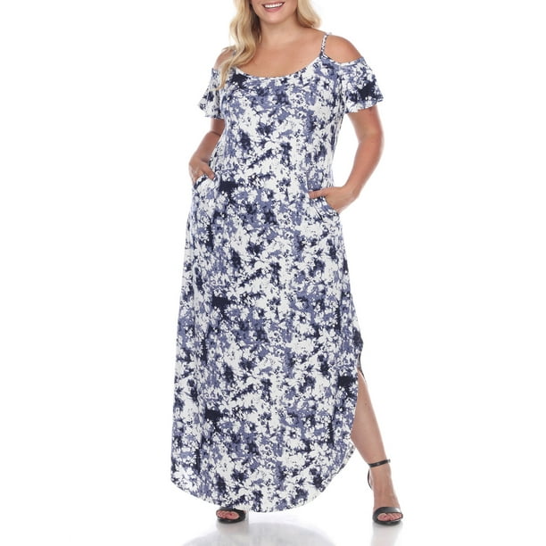 Plus Size Tie-Dye Cold Shoulder Maxi Dress
