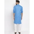 thumbnail image 4 of eloria Men's Traditional Blue Solid Cotton Blend Long Kurta Pyjama set, 4 of 7