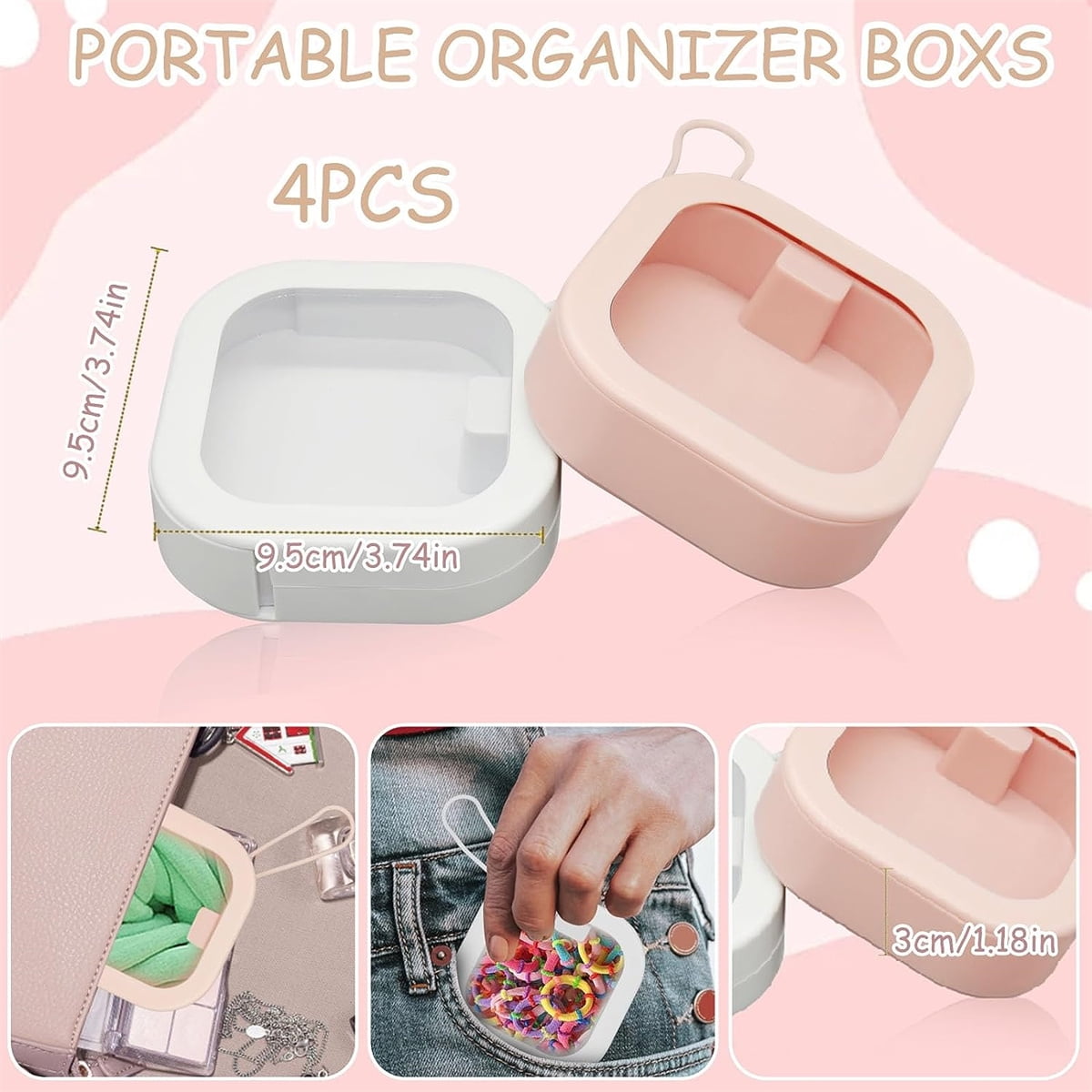 4pcs Press Type Hair Tie Organizer Small Items Storing Box